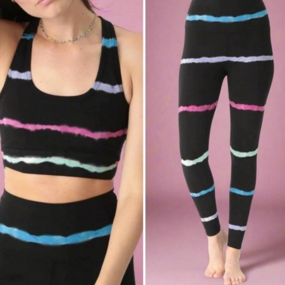 Electric & Rose Matching Bra & Leggings Set/Multi-Stripe - Picture 2 of 6